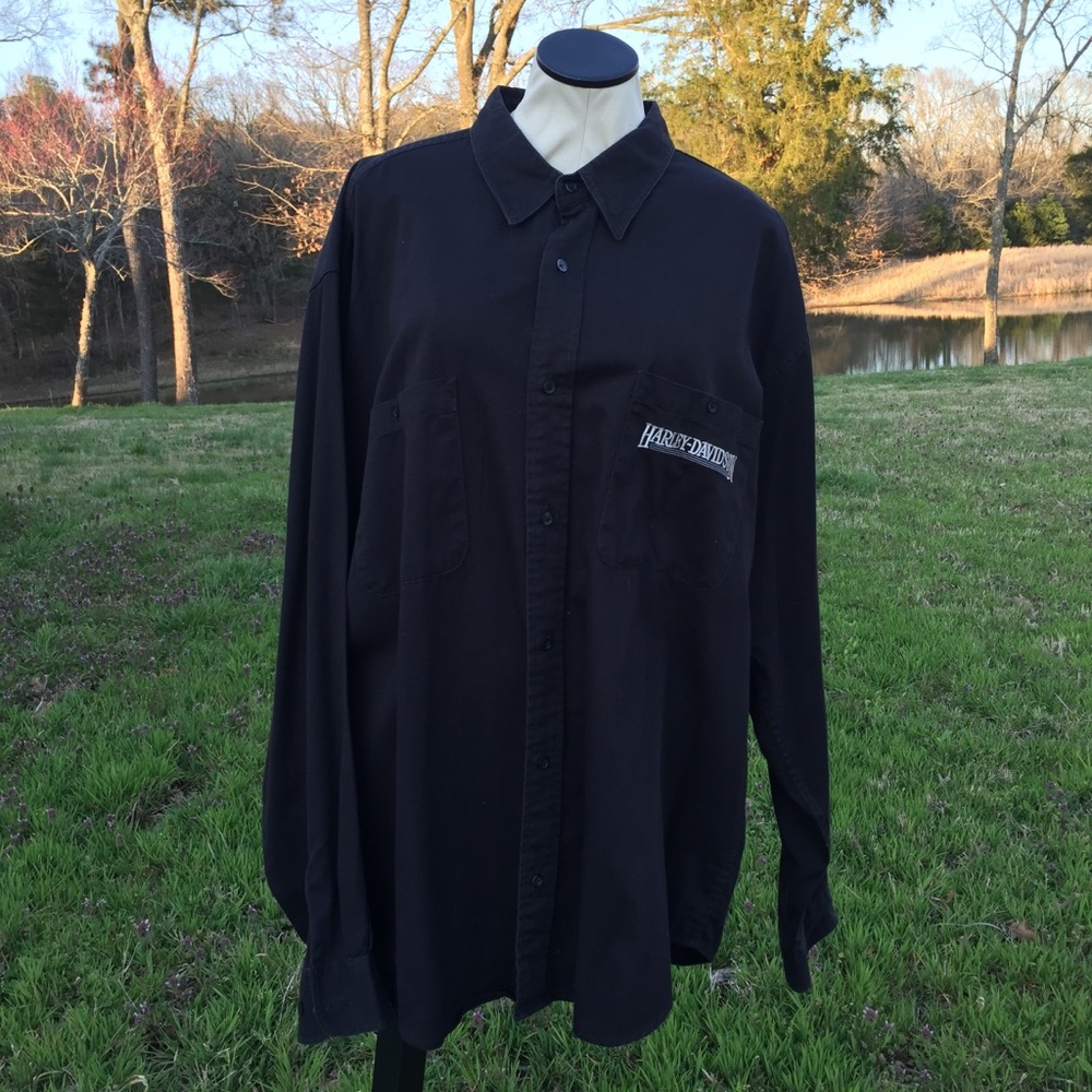 Harley Davidson LS Front Button Black Shirt Sz 2XL - Picture 1 of 8